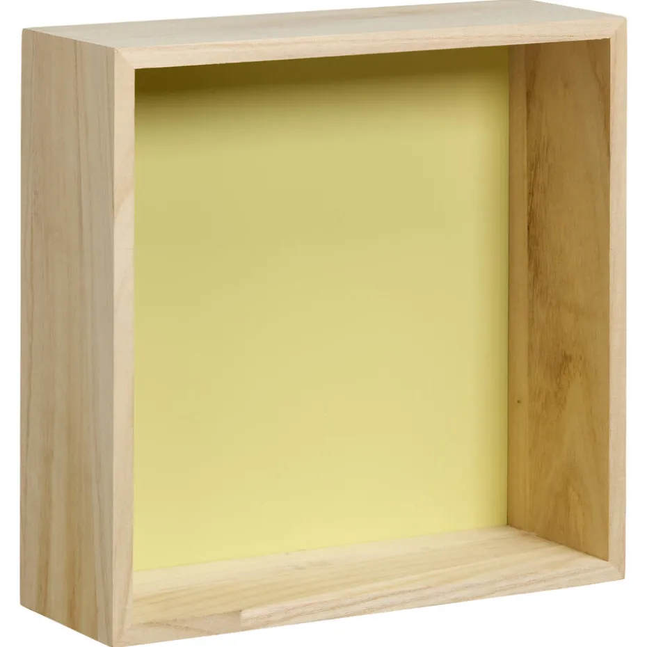 Wanddecoratie Hout Citroengeel Maat M 25x9x25 cm