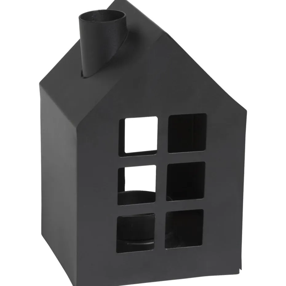 Waxinelichthouder Huis Metaal Zwart 13 cm